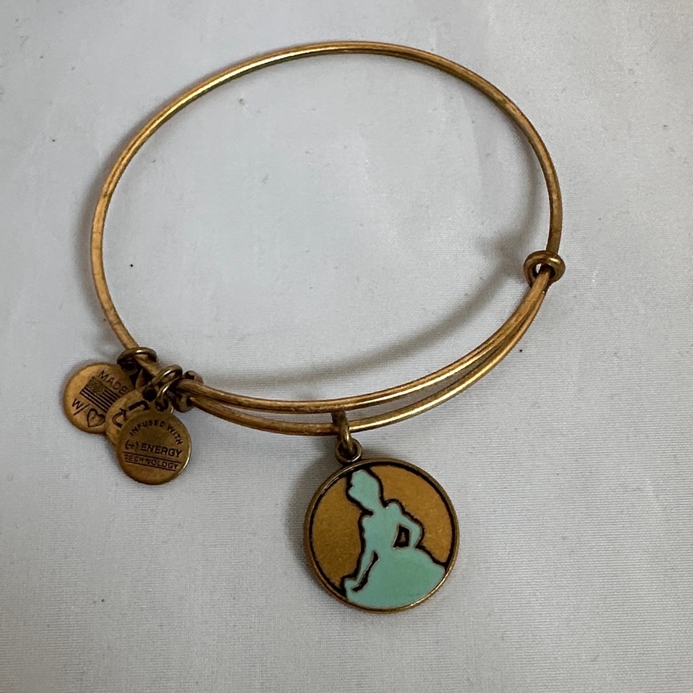 Alex and Ani Gold Bangle with Green Charm